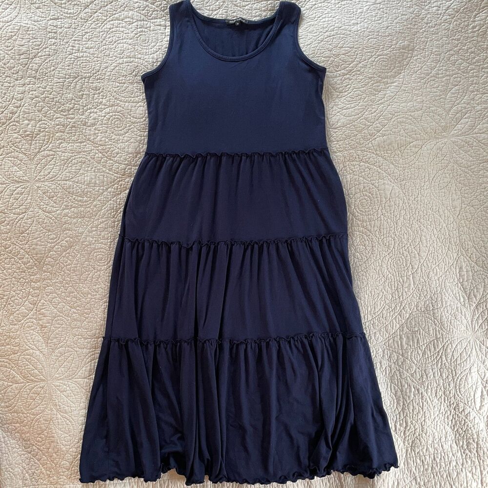 White Mark Maternity Medium M Navy Blue Tiered Ruffle Maxi Dress Pockets Soft